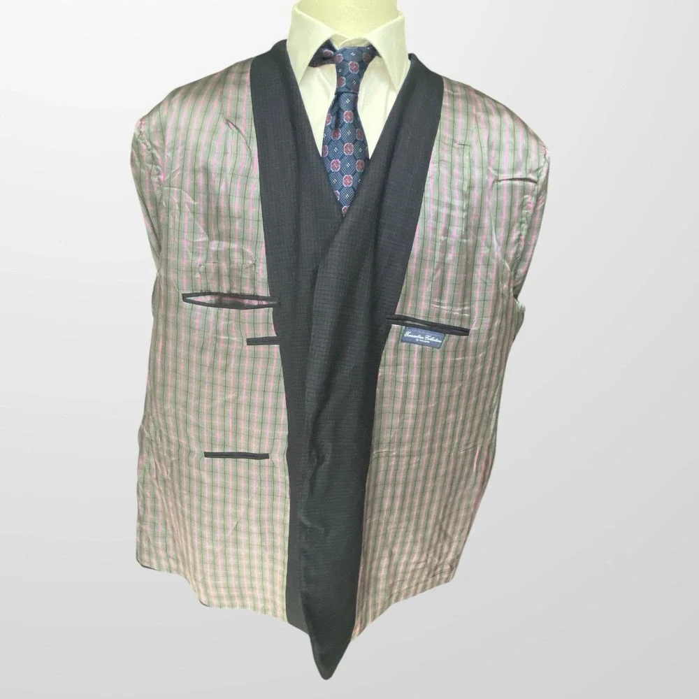 Executive Collection Tom James‎ 56R  Blue Black Plaid Blazer Sport Coat Jacket